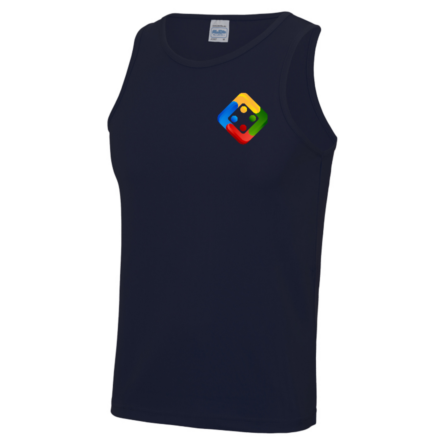 Men's cool sports vest in dark colours with small printed Uckers emblem. Available in 9 colours.