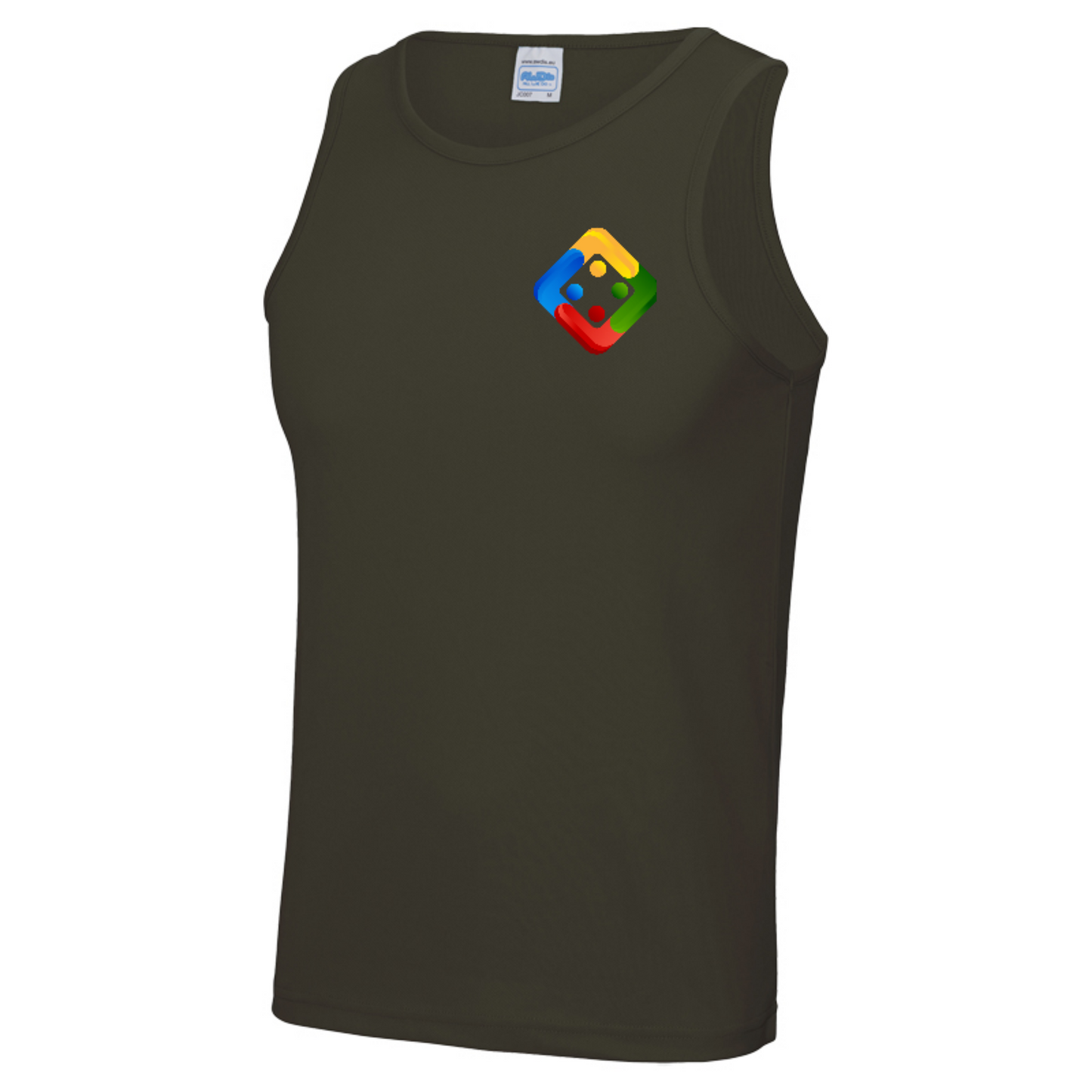 Men's cool sports vest in dark colours with small printed Uckers emblem. Available in 9 colours.