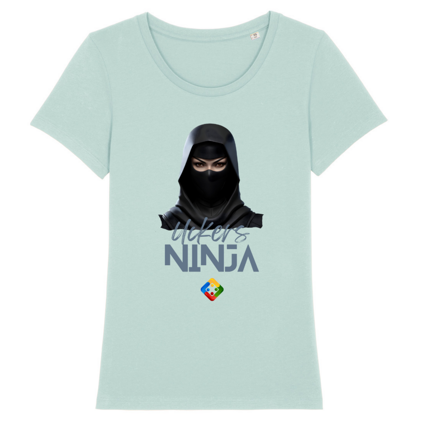 Women's organic T-shirt with printed 'Uckers Ninja' design. Available in 14 colours.