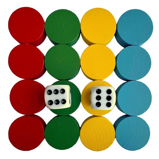 16 Full Size Uckers Pieces & Dice - Perfect Replacement Counters - 31x8mm
