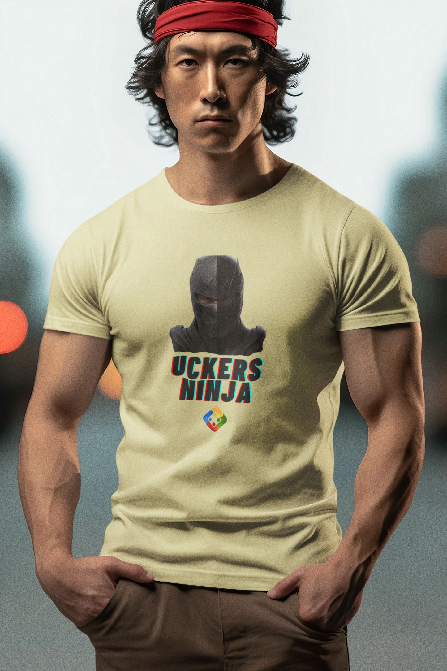Men's organic T-shirt with printed 'Uckers Ninja' design. Available in 9 colours.