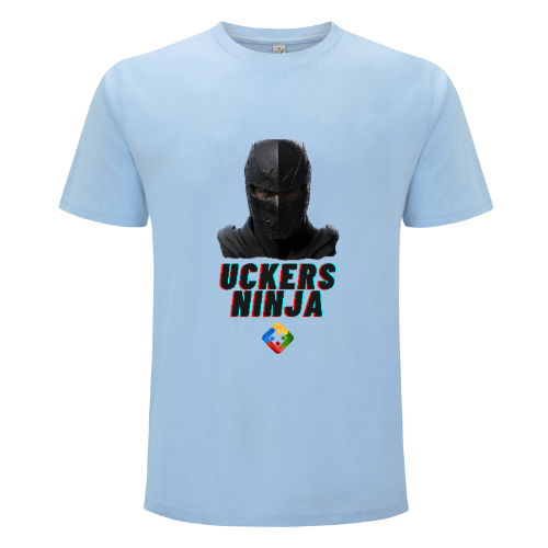 Men's organic T-shirt with printed 'Uckers Ninja' design. Available in 9 colours.